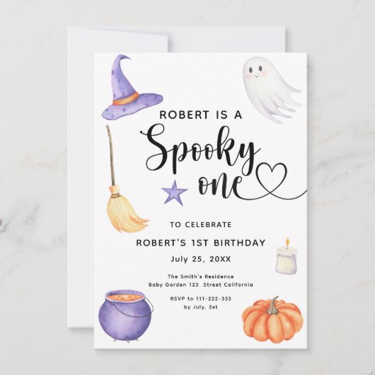 Waterverf Spooky One Halloween 1st Birthday Kaart (Voorkant)