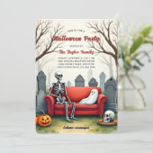 Waterverf Spooky Schattige Skeleton Ghost Hallowee Kaart (Staand voorkant)