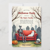 Waterverf Spooky Schattige Skeleton Ghost Hallowee Kaart (Voorkant)