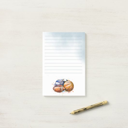 Waterverf Sport Balls Lined Post-it Notes (Op bureau)