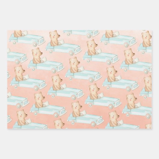 Waterverf sportauto's met piglet en Beer Inpakpapier Vel (Voorkant)