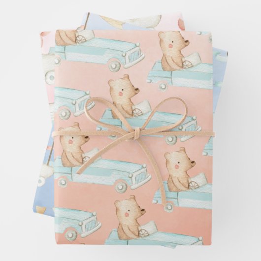 Waterverf sportauto's met piglet en Beer Inpakpapier Vel (In situ)