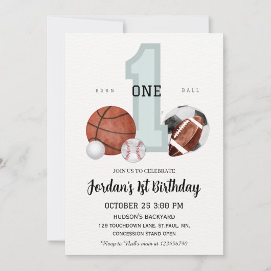 Waterverf sporten "Born to Ball" 1e verjaardag Kaart (Voorkant)