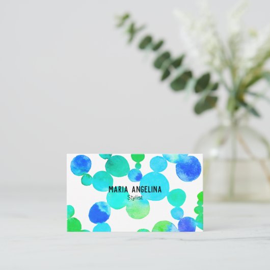 Waterverf Spots en Stippen Blauw Groen Visitekaartje (Staand voorkant)