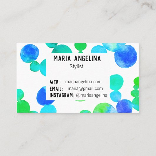 Waterverf Spots en Stippen Blauw Groen Visitekaartje (Achterkant)