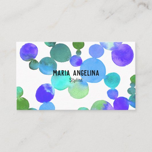 Waterverf Spots en Stippen Blauw Paars Groen Visitekaartje (Voorkant)