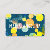 Waterverf Spots en Stippen Gele Blauwe Bubbles Visitekaartje (Voorkant)