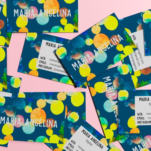 Waterverf Spots en Stippen Gele Blauwe Bubbles Visitekaartje