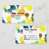 Waterverf Spots en Stippen Gele Blauwe Bubbles Visitekaartje (Voorkant / Achterkant)