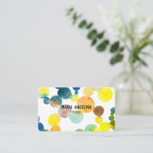 Waterverf Spots en Stippen Gele Blauwe Bubbles Visitekaartje (Staand voorkant)