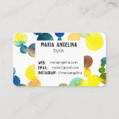 Waterverf Spots en Stippen Gele Blauwe Bubbles Visitekaartje (Achterkant)