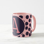 Waterverf Spots roze op roze met monogram Mok (Voorkant rechts)