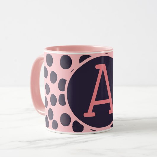 Waterverf Spots roze op roze met monogram Mok (Voorkant links)
