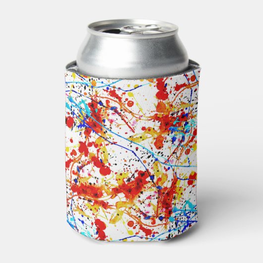 Waterverf spots wit achtergrondpatroon blikjeskoeler (Blikje Voorkant)