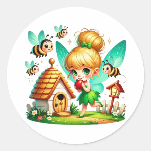 Waterverf Spring Baby Fairy Ronde Sticker (Voorkant)
