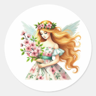Waterverf Spring Baby Fairy Ronde Sticker
