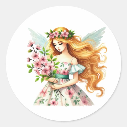 Waterverf Spring Baby Fairy Ronde Sticker (Voorkant)