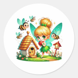 Waterverf Spring Baby Fairy Ronde Sticker