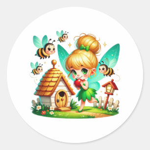 Waterverf Spring Baby Fairy Ronde Sticker