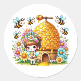 Waterverf Spring Baby Fairy Ronde Sticker