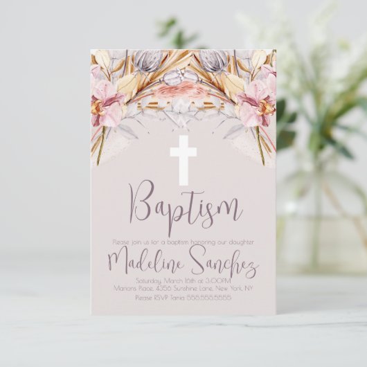 Waterverf Spring Baptism Floral Dedication Muave Kaart (Staand voorkant)