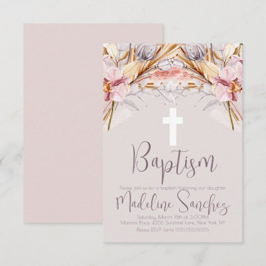Waterverf Spring Baptism Floral Dedication Muave Kaart (Voorkant / Achterkant)