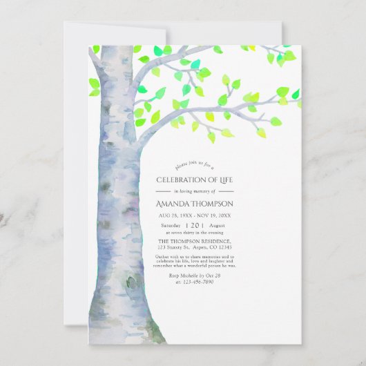 Waterverf Spring Birch Tree Celebration of Life Kaart (Voorkant)