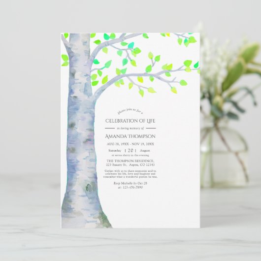 Waterverf Spring Birch Tree Celebration of Life Kaart (Staand voorkant)