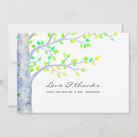 Waterverf Spring Birch Tree Wedding Bedankkaart (Voorkant)