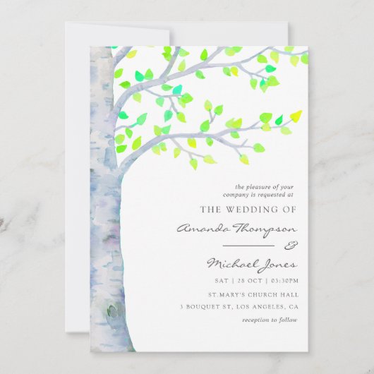 Waterverf Spring Birch Tree Wedding Kaart (Voorkant)