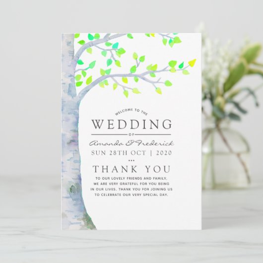 Waterverf Spring Birch Tree Wedding Programmakaart (Staand voorkant)