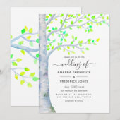 Waterverf Spring Birch Tree Wedding-uitnodiging Kaart (Voorkant / Achterkant)
