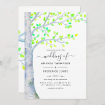 Waterverf Spring Birch Tree Wedding-uitnodiging