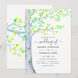 Waterverf Spring Birch Tree Wedding-uitnodiging Kaart