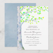 Waterverf Spring Birch Tree Wedding-uitnodiging Kaart (Voorkant / Achterkant)