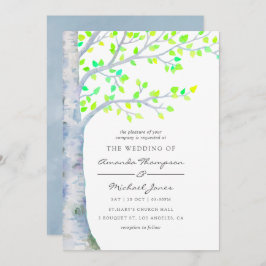 Waterverf Spring Birch Tree Wedding-uitnodiging Kaart