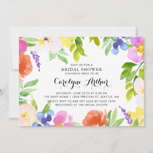 Waterverf Spring Blooms Bridal Shower Uitnodiging (Voorkant)