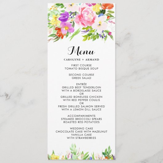 Waterverf Spring Blooms Floral Wedding Menu Kaart (Voorkant)