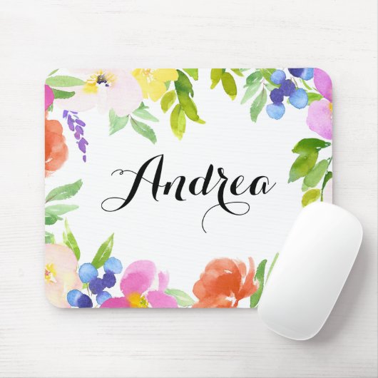 Waterverf Spring Blooms Gepersonaliseerde Mousepad Muismat (Met muis)