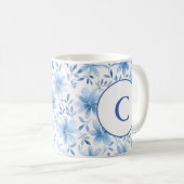 Waterverf Spring Blue Flowers Monogram Letter Koffiemok (Voorkant rechts)