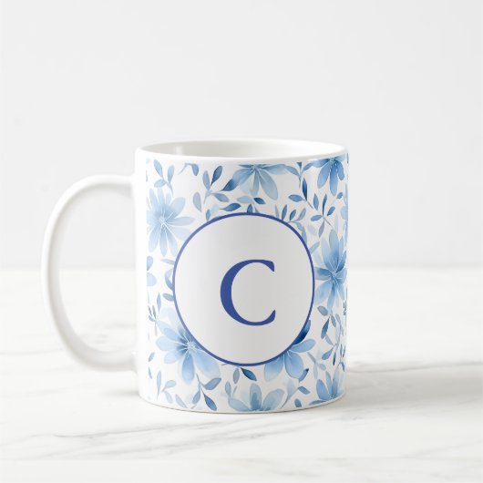 Waterverf Spring Blue Flowers Monogram Letter Koffiemok (Links)