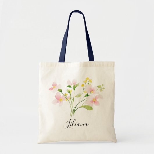 Waterverf Spring Blush Roze Gele Bloemen Boeket Tote Bag (Voorkant)