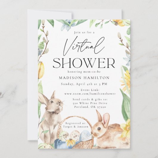 Waterverf Spring Bunnies Virtual Baby shower Kaart (Voorkant)