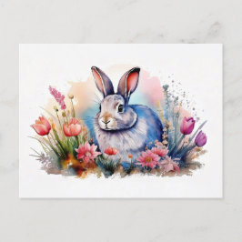 Waterverf Spring Bunny Briefkaart - Bloemkonijn