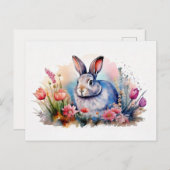 Waterverf Spring Bunny Briefkaart - Bloemkonijn (Voorkant / Achterkant)