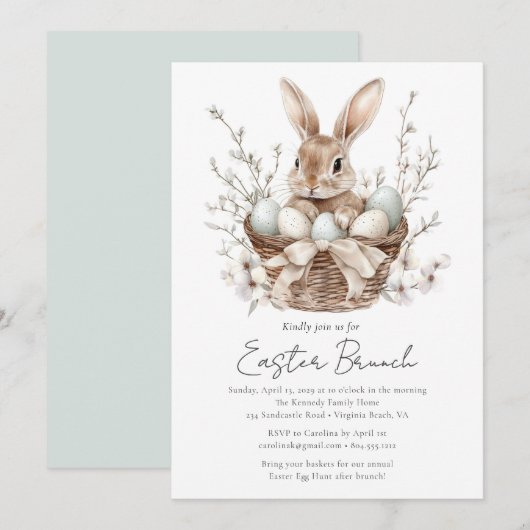 Waterverf Spring Bunny Easter Brunch Uitnodiging (Voorkant / Achterkant)