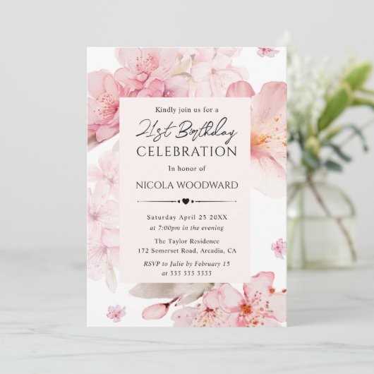 Waterverf Spring Cherry Blossom 21st Birthday Kaart (Staand voorkant)