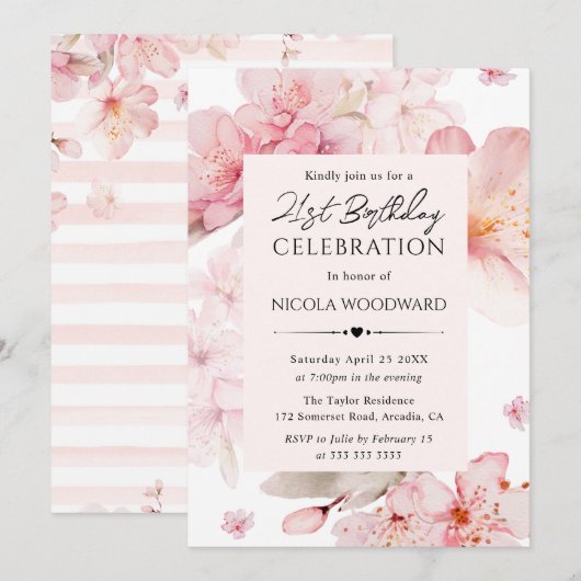 Waterverf Spring Cherry Blossom 21st Birthday Kaart (Voorkant / Achterkant)