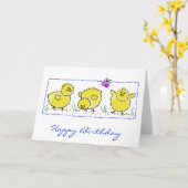 Waterverf Spring Chicks Verjaardag Kaart (Gele Bloem)