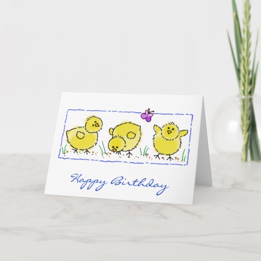 Waterverf Spring Chicks Verjaardag Kaart (Voorkant)